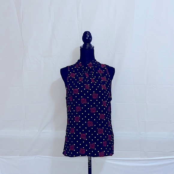 Three Dots Sleeveless Mock Neck Floral Polka Dot Top Size S - Picture 1 of 8